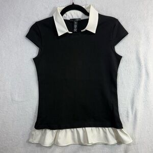 Aqua XS Knit Peplum Top Black Layered Collar Ruffle Office Preppy Twee Capsule